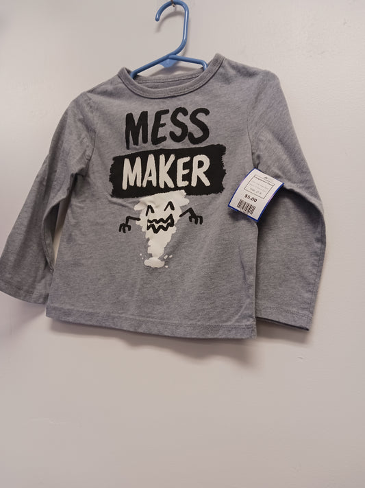 Grey Mess Maker Childrens Place Longsleeve Shirt, 2T B