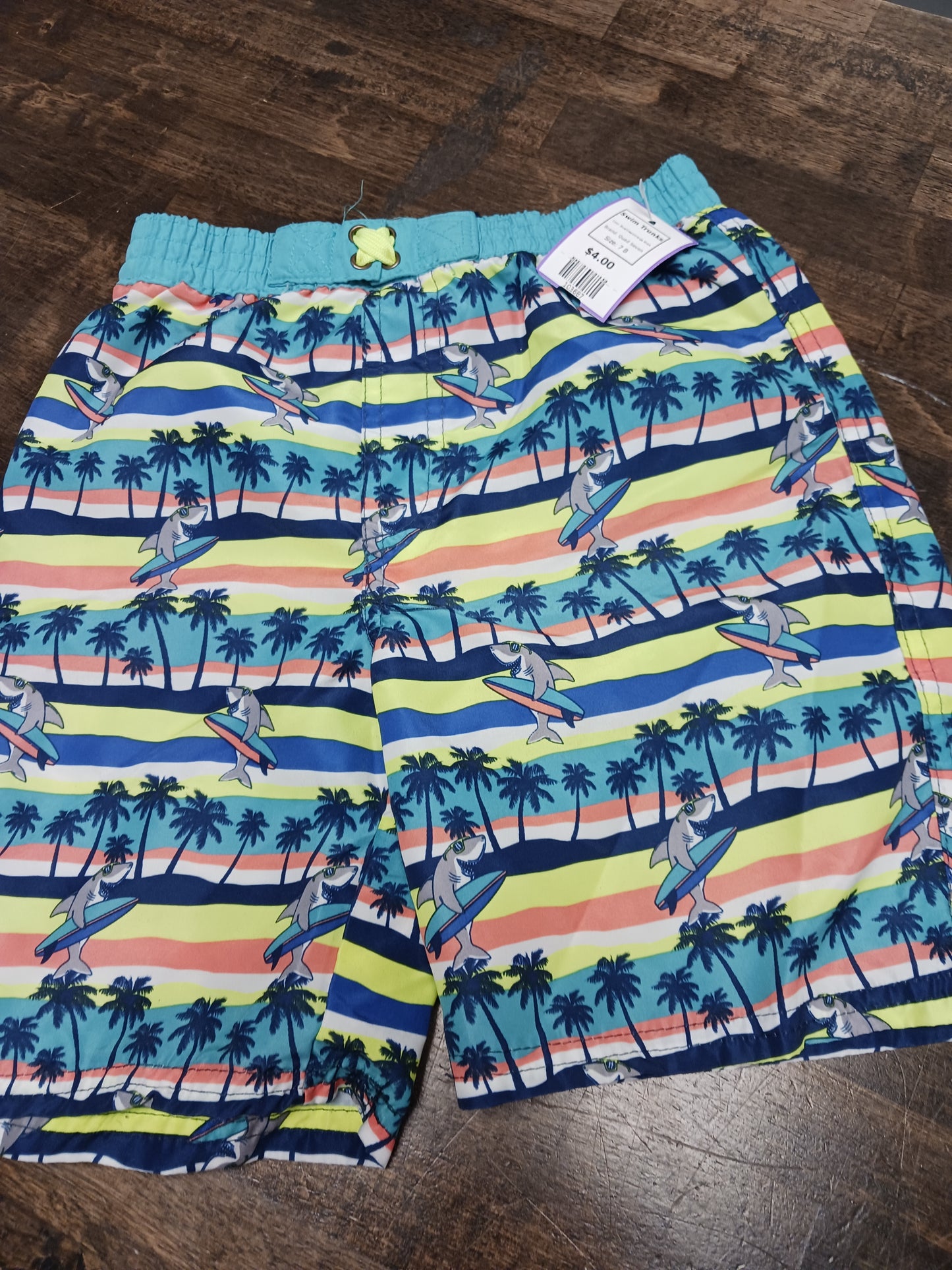 Blue/Green/Orange Shark Quad Seven Swim Trunks, 7 B