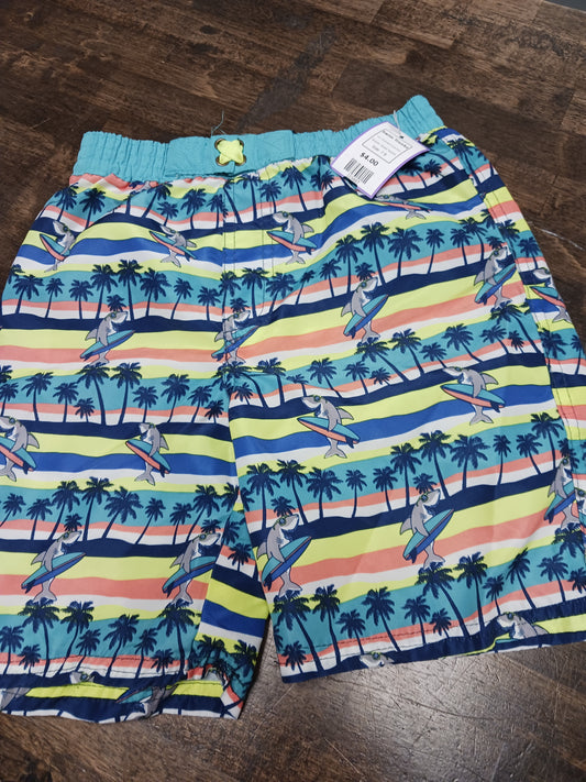 Blue/Green/Orange Shark Quad Seven Swim Trunks, 7 B