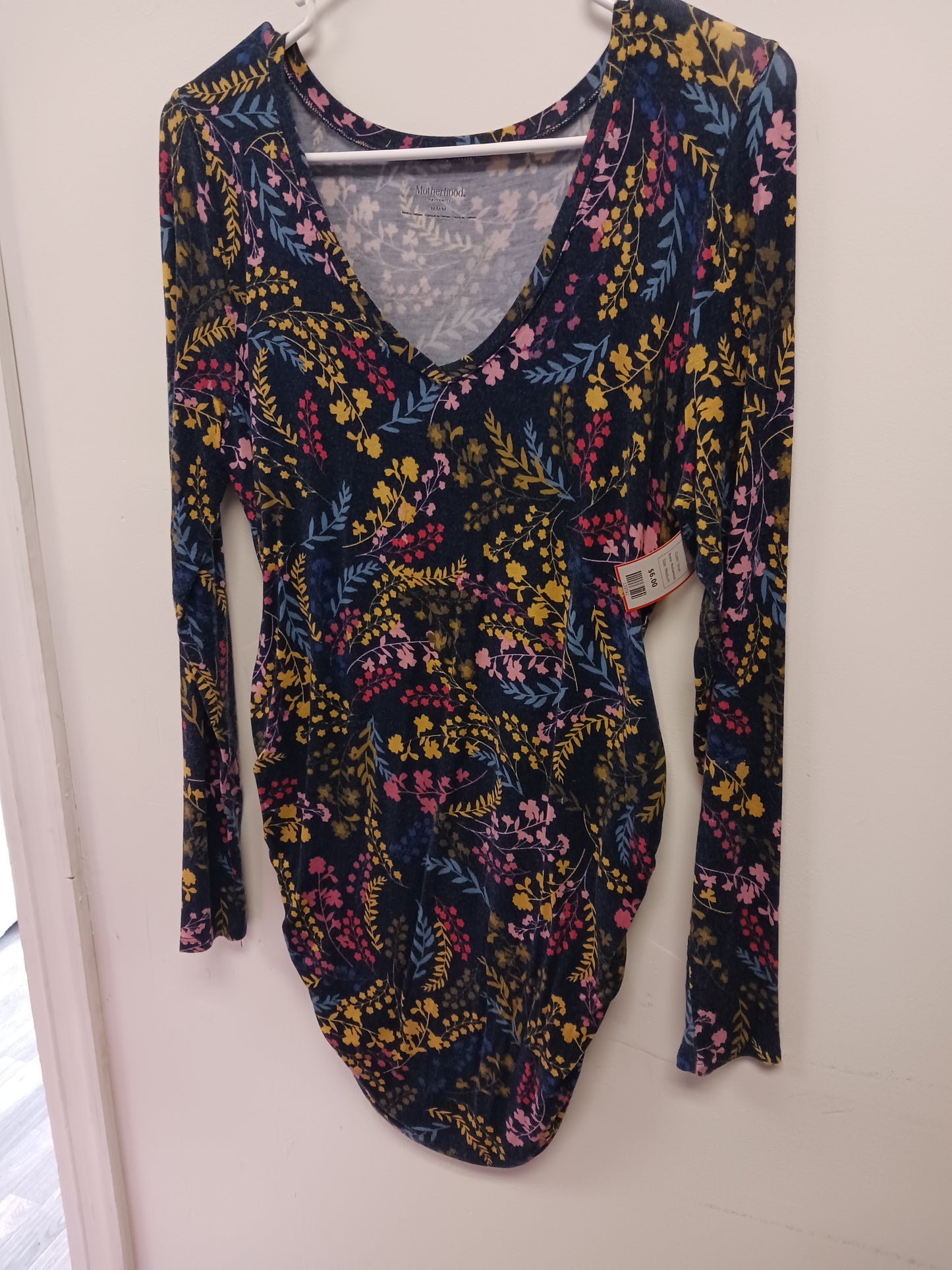 blue Motherhood Long Sleeve Flower Shirt, Medium