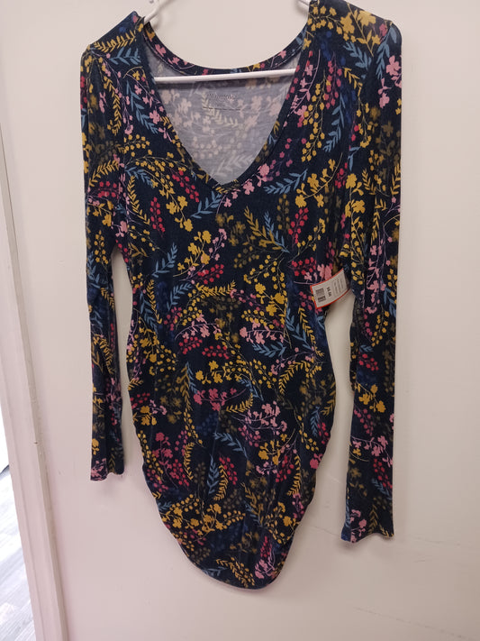 blue Motherhood Long Sleeve Flower Shirt, Medium