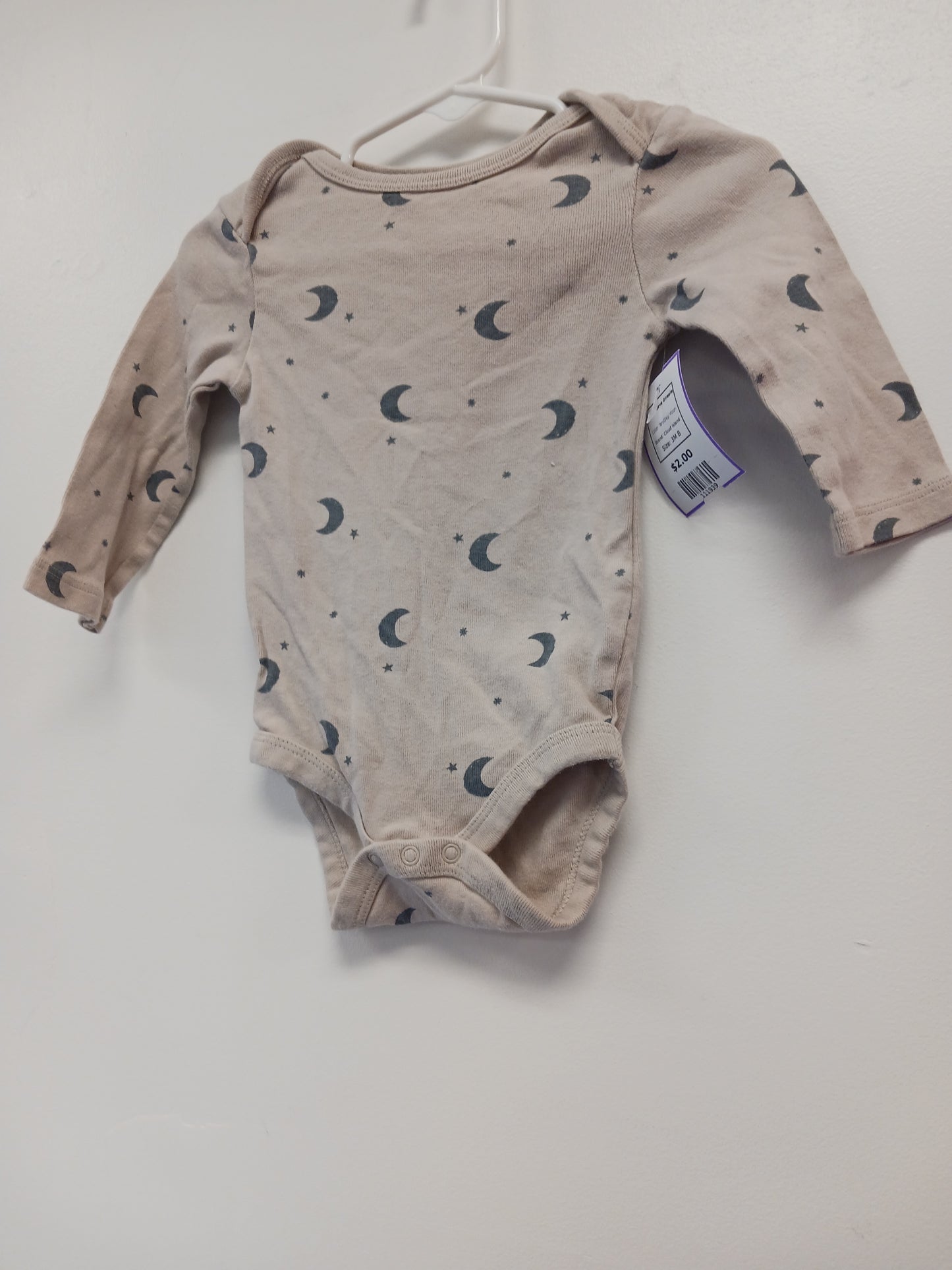 Tan/Grey Moon Cloud Island Longsleeve Onesie, 3M B