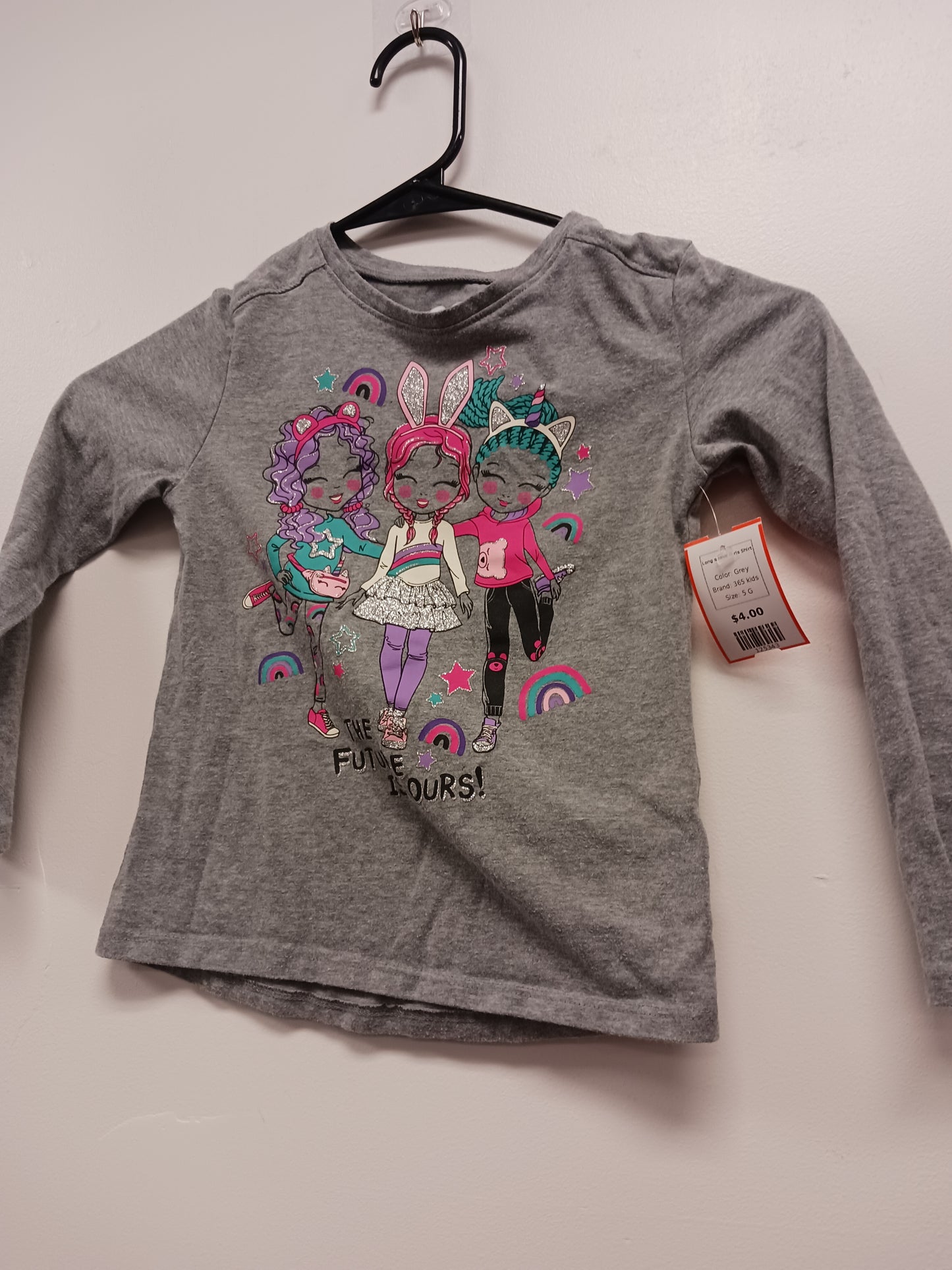 Grey 365 kids Long sleeve Girls Shirt, 5 G