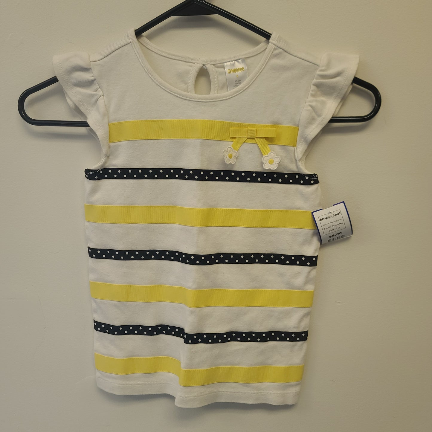 white/black/yellow Gymboree Striped Shirt, 6 G