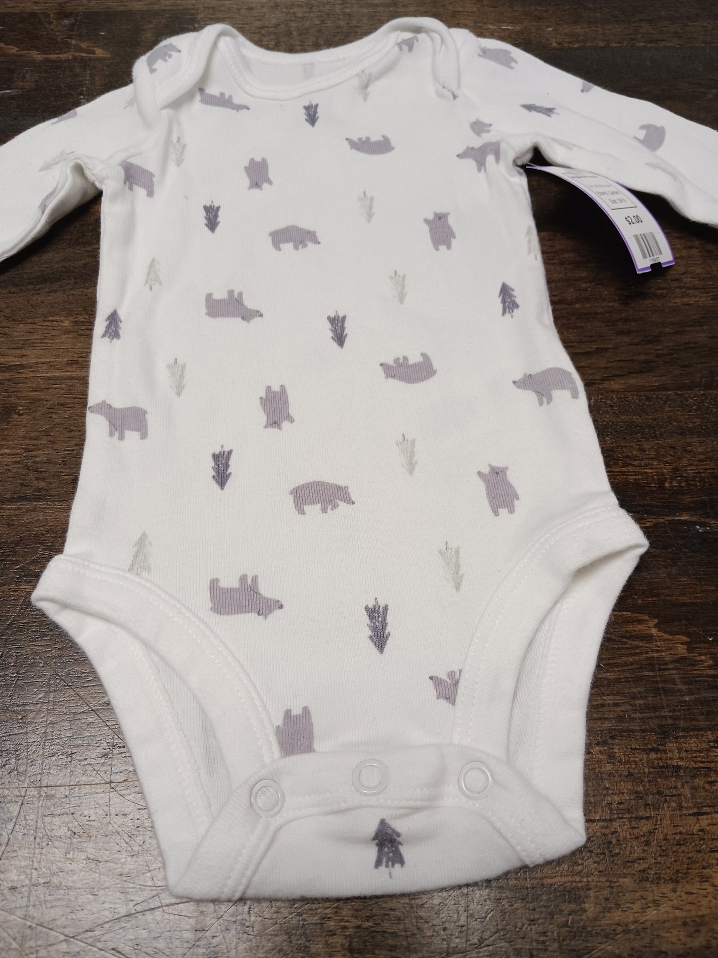 White/Grey Bear Carters Longsleeve Onesie, 3M B