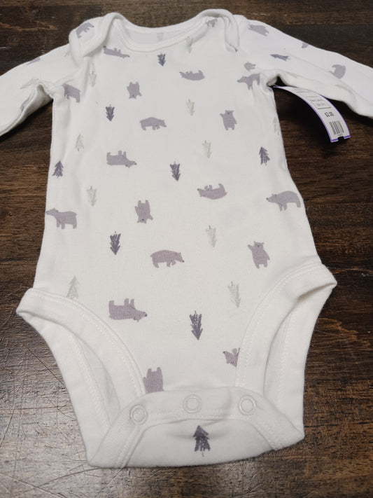 White/Grey Bear Carters Longsleeve Onesie, 3M B