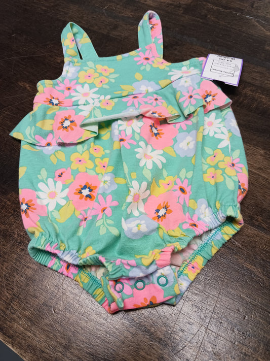 Blue/Colorful Flower Cat & Jack Bubble Romper, NB G