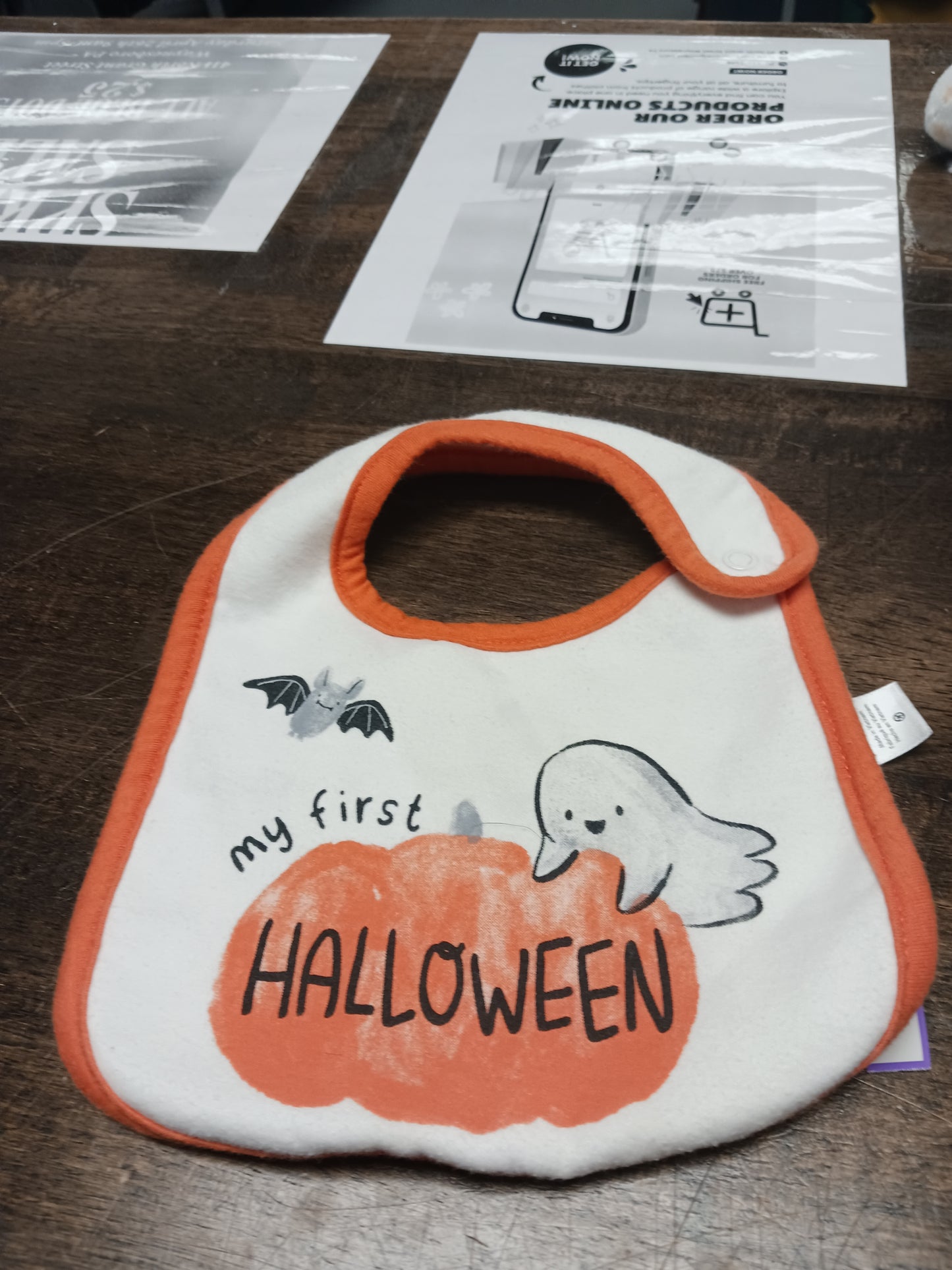 white/orange  Halloween Bib