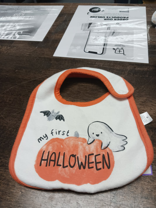 white/orange  Halloween Bib