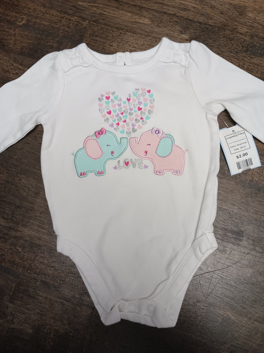 White/Pink/Blue Elephant Garanimals Longsleeve Onesie, 3M G