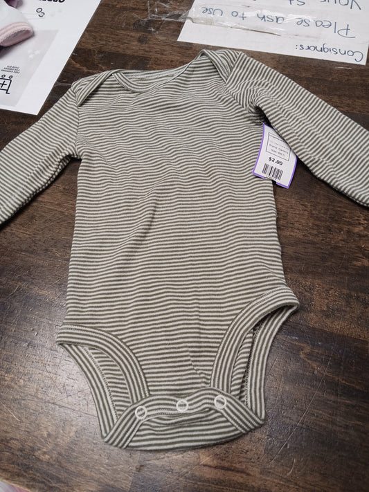Green/White Striped Carters Longsleeve Onesie, 6M G