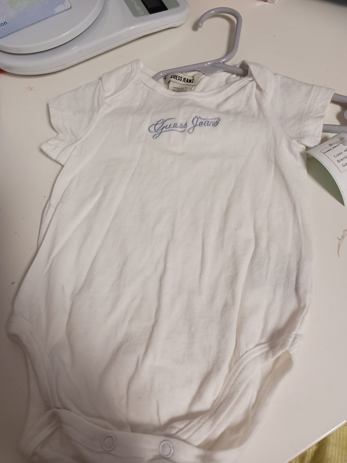 white Guess Guess Jeans Onesie, 6-9M B