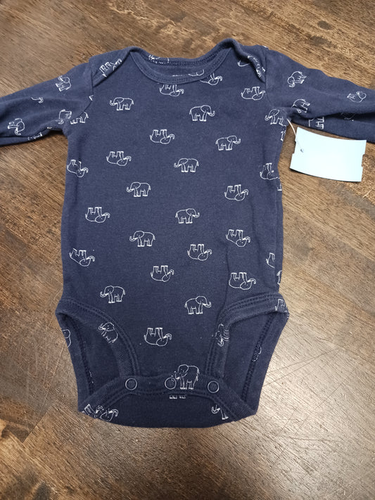 Navy Elephant Carters Longsleeve Onesie, 3M B