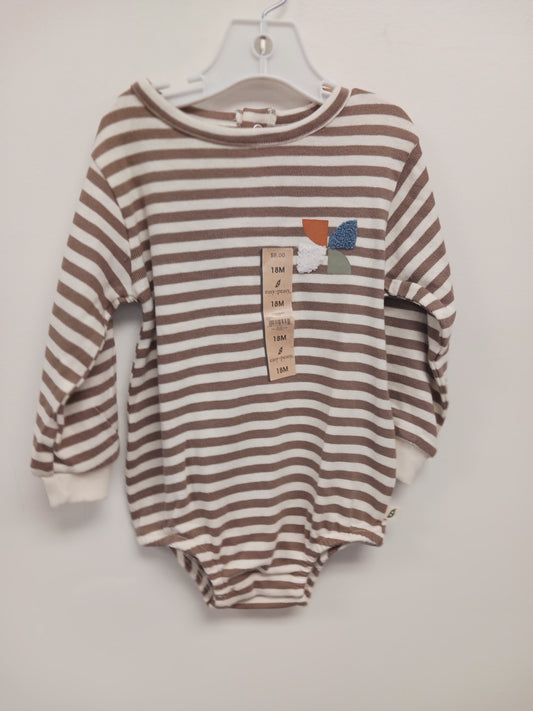 Tan/White Striped Easy Peasy Longsleeve Onesie, 18M B