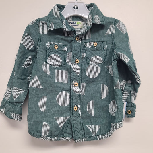 Green/White OshKosh Longsleeve Button Up, 2T B