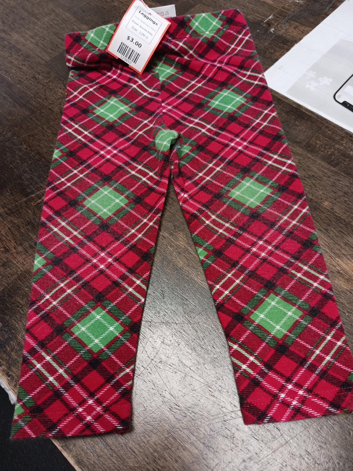 Red/Green Plaid Bonnie Baby Leggings, 12M G