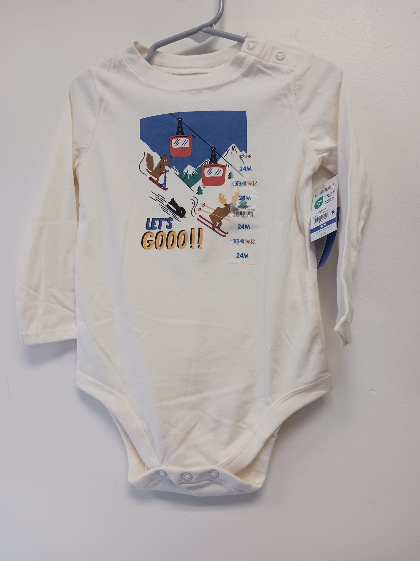 White Skiing Garanimals Longsleeve Onesie, 2T B