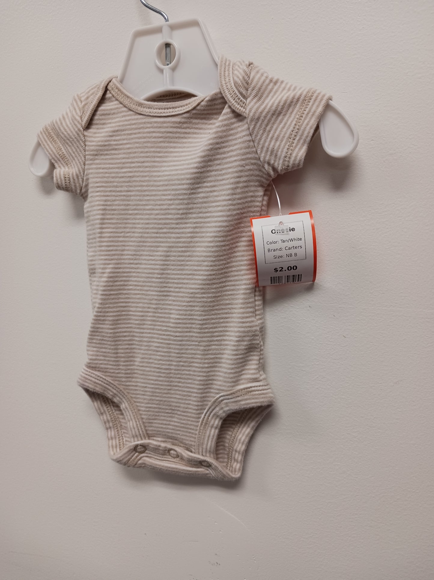 Tan/White Carters Onesie, NB B