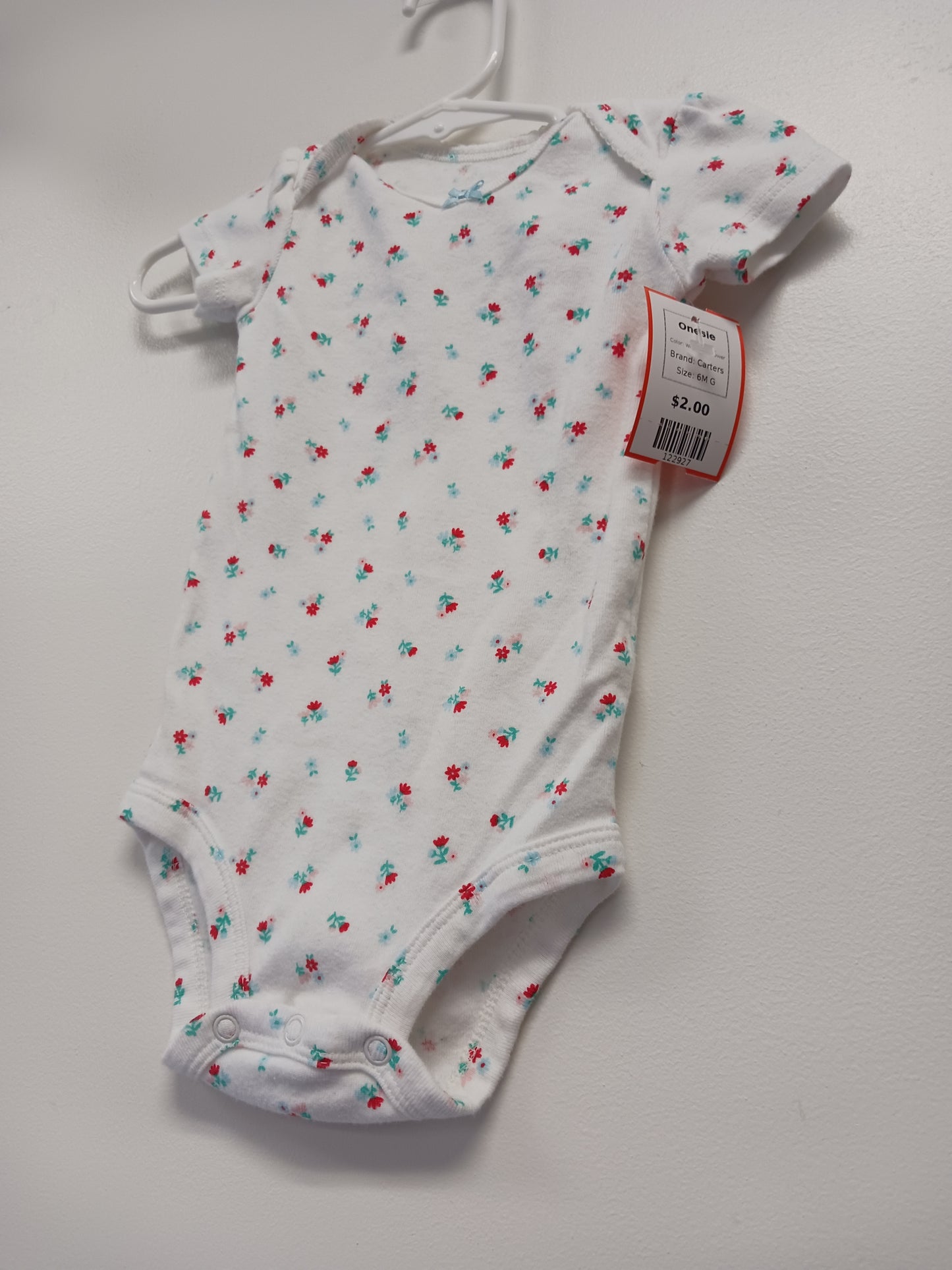 White/Red Flower Carters Onesie, 6M G