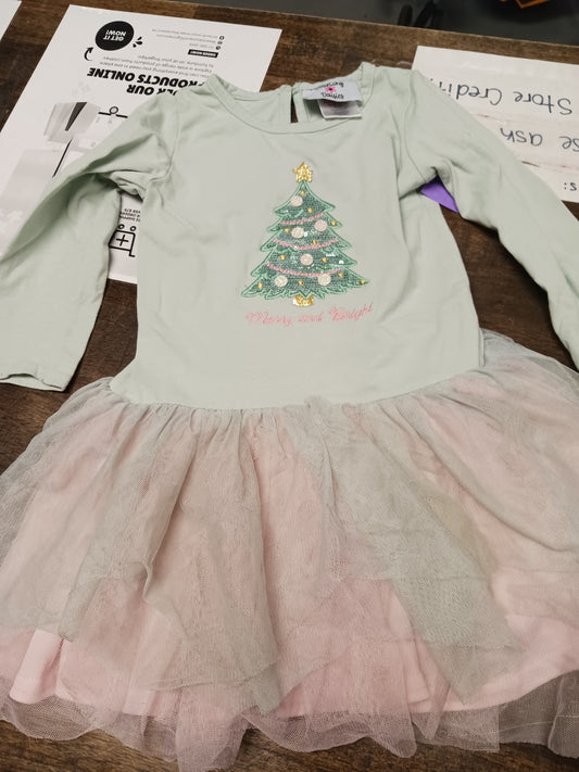 green Counting Daisies Christmas Dress, 3T G