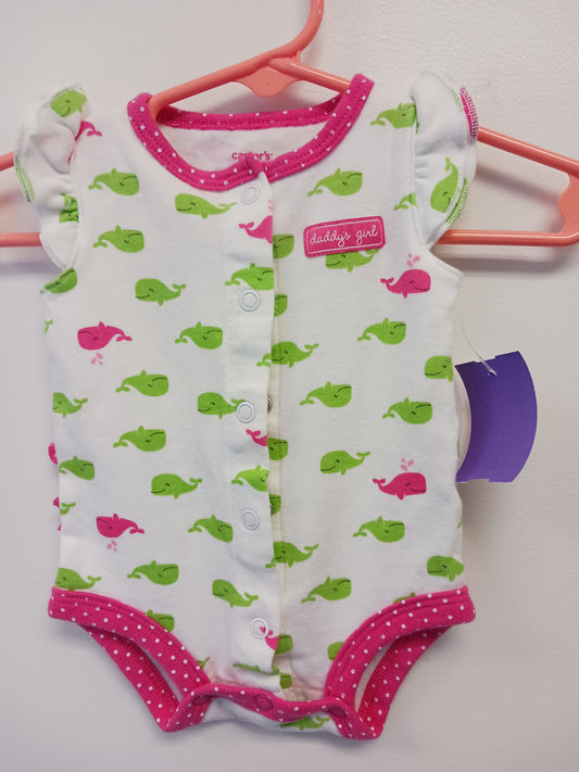 White/Pink/Green Whale Carters Onesie, NB G