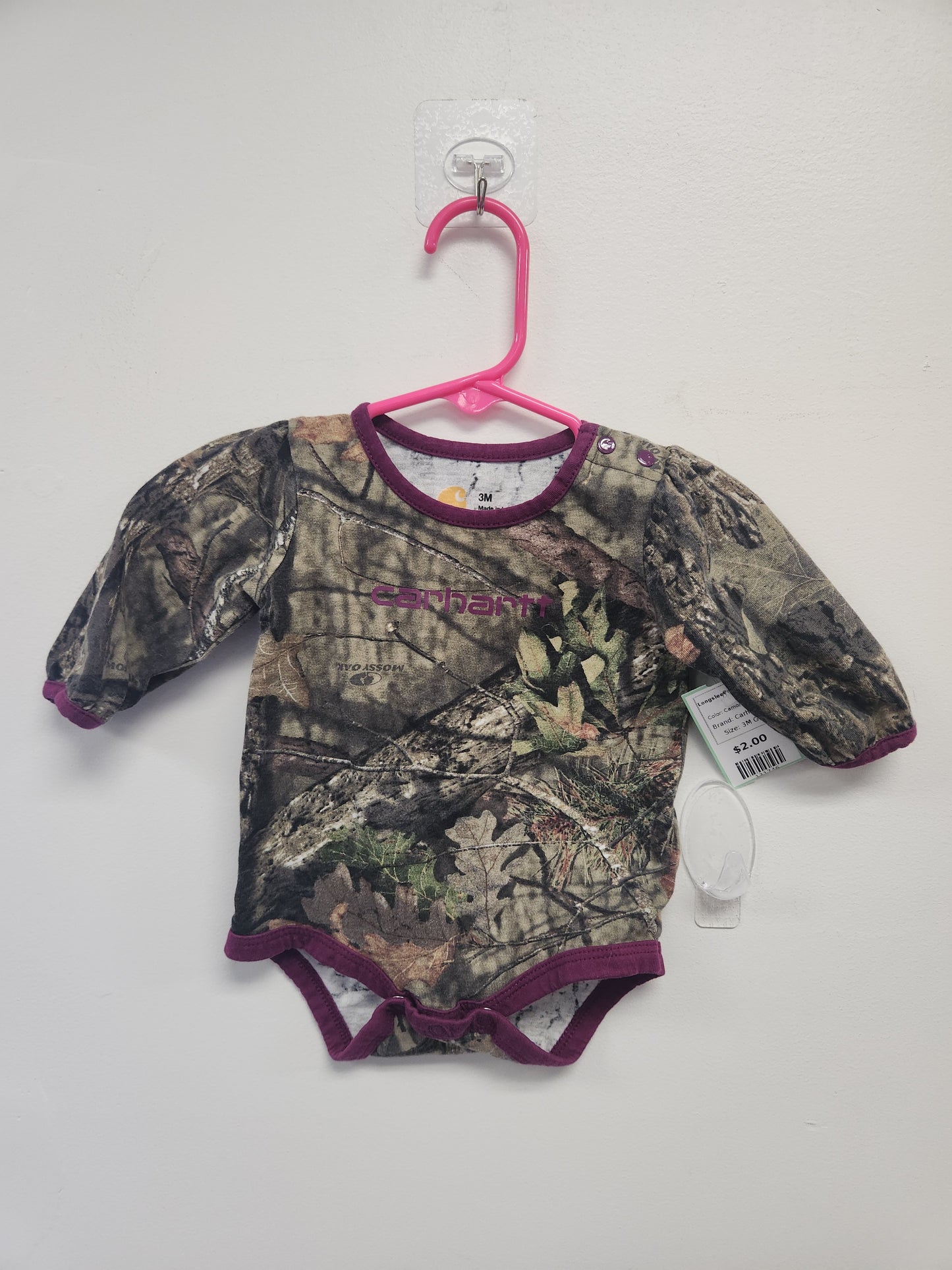 Camo/Purple Carhartt Longsleeve Onesie, 3M G