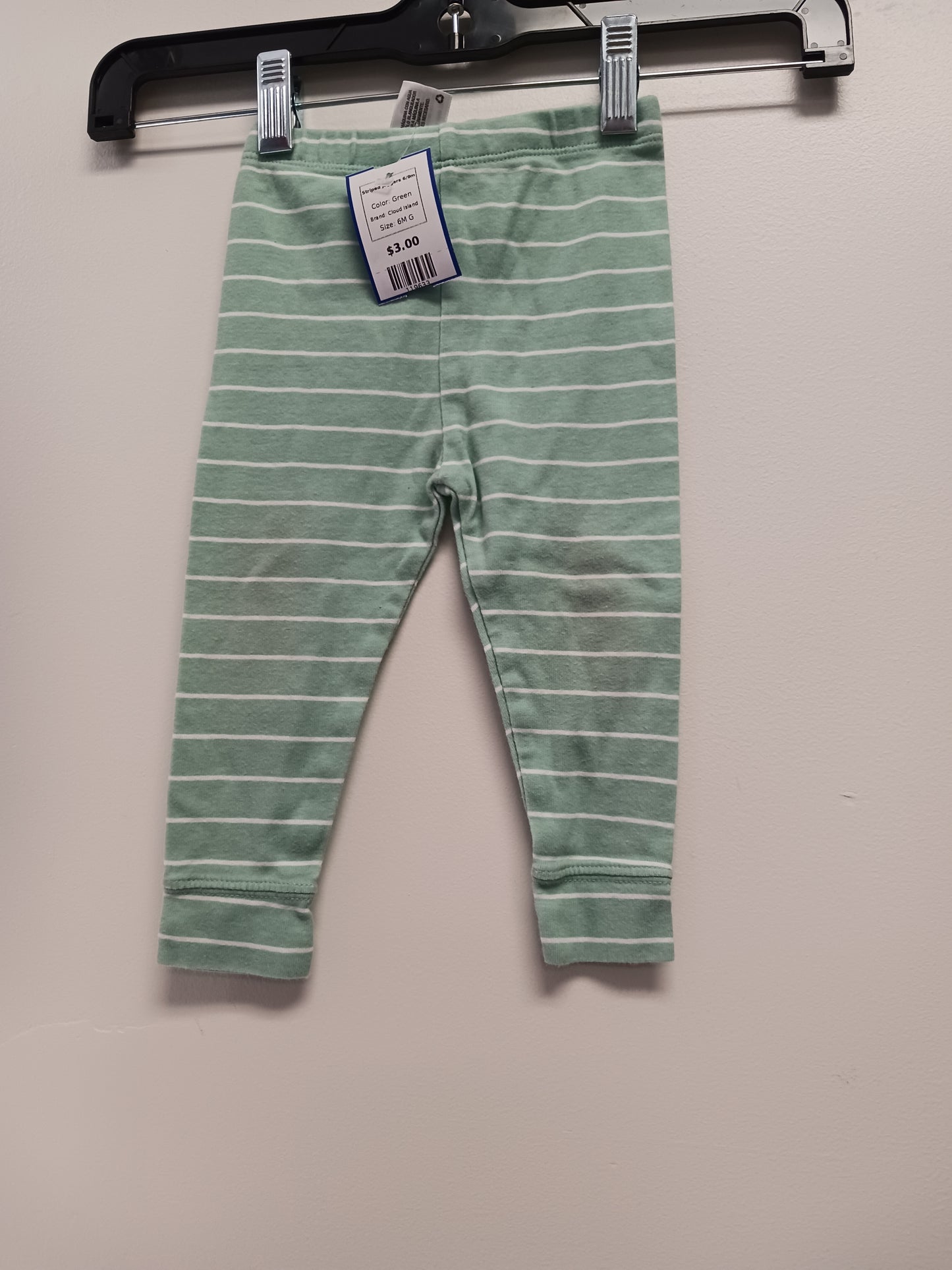 Green Cloud Island Striped Joggers 6/9m, 6M G