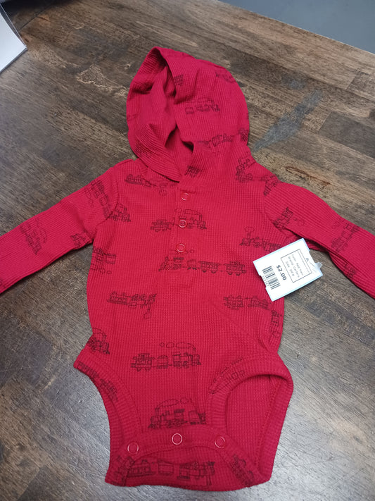 Red Train Carters Hooded Longsleeve Onesie, 3M B