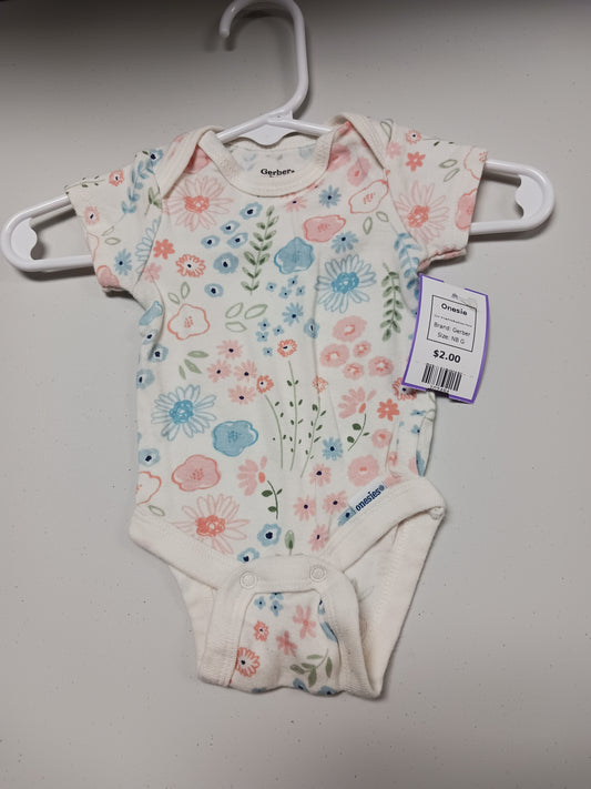 White/Pink/Blue/Green Flower Gerber Onesie, NB G