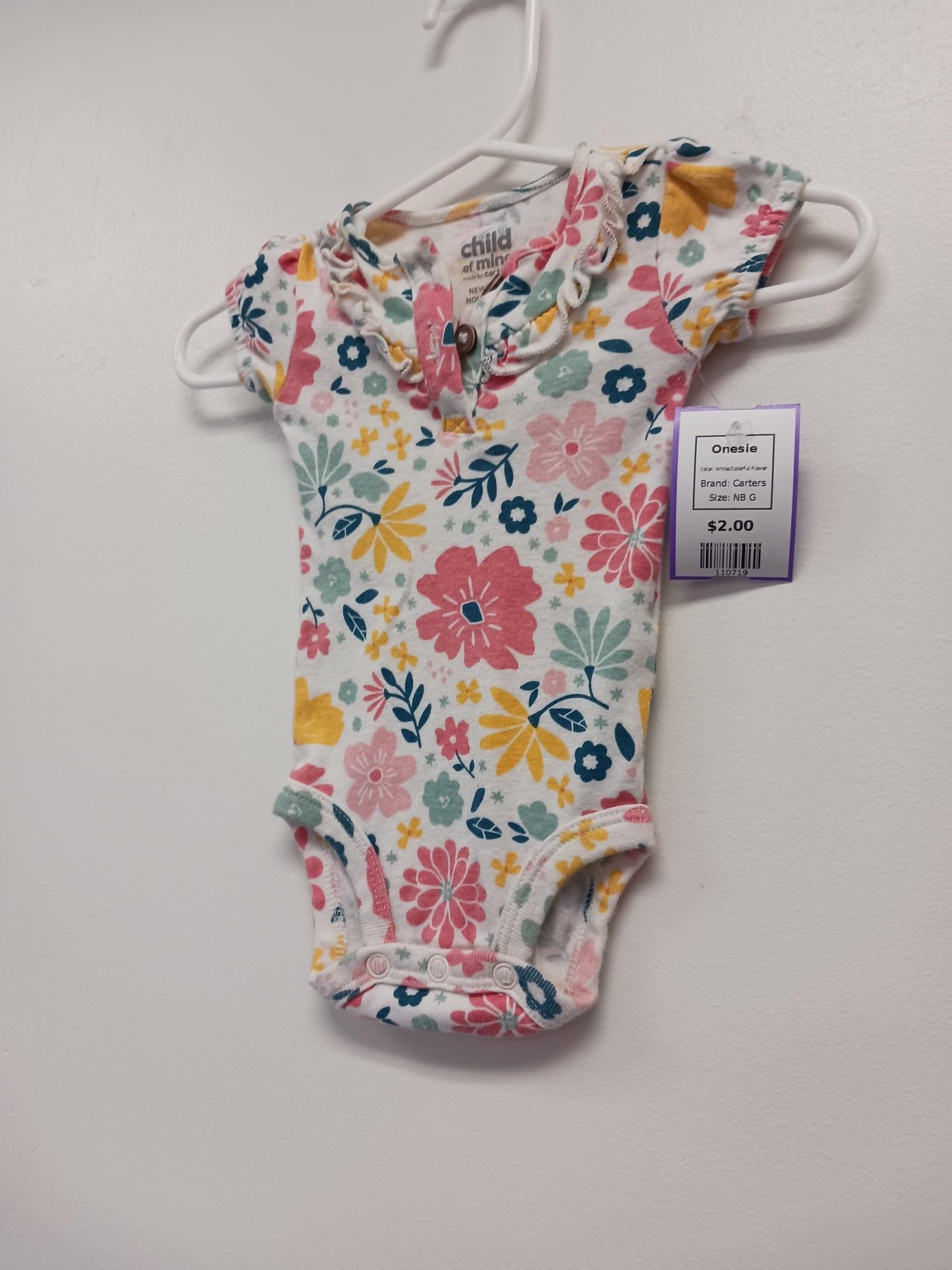 White/Colorful Flower Carters Onesie, NB G