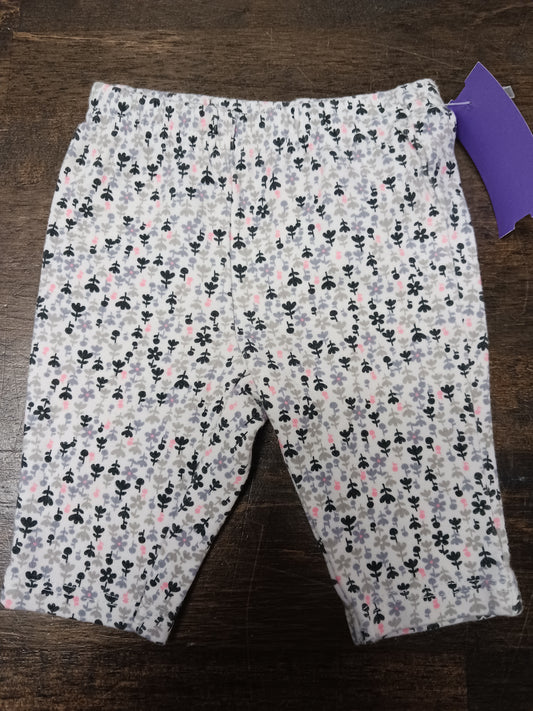 White/Black/Grey/Pink Flower Carters Pants, NB G