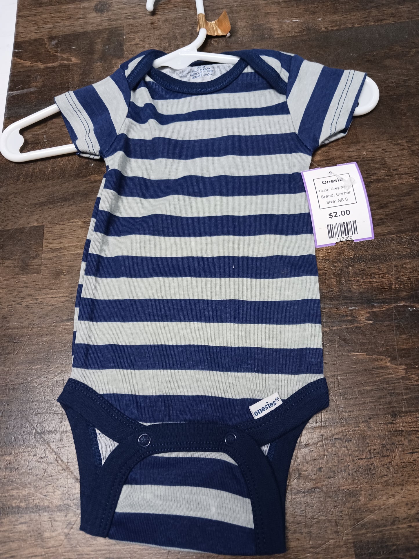 Grey/Navy Gerber Onesie, NB B