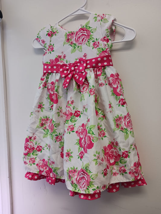 White/Pink Flower Cherokee Holiday Dress, 4T G