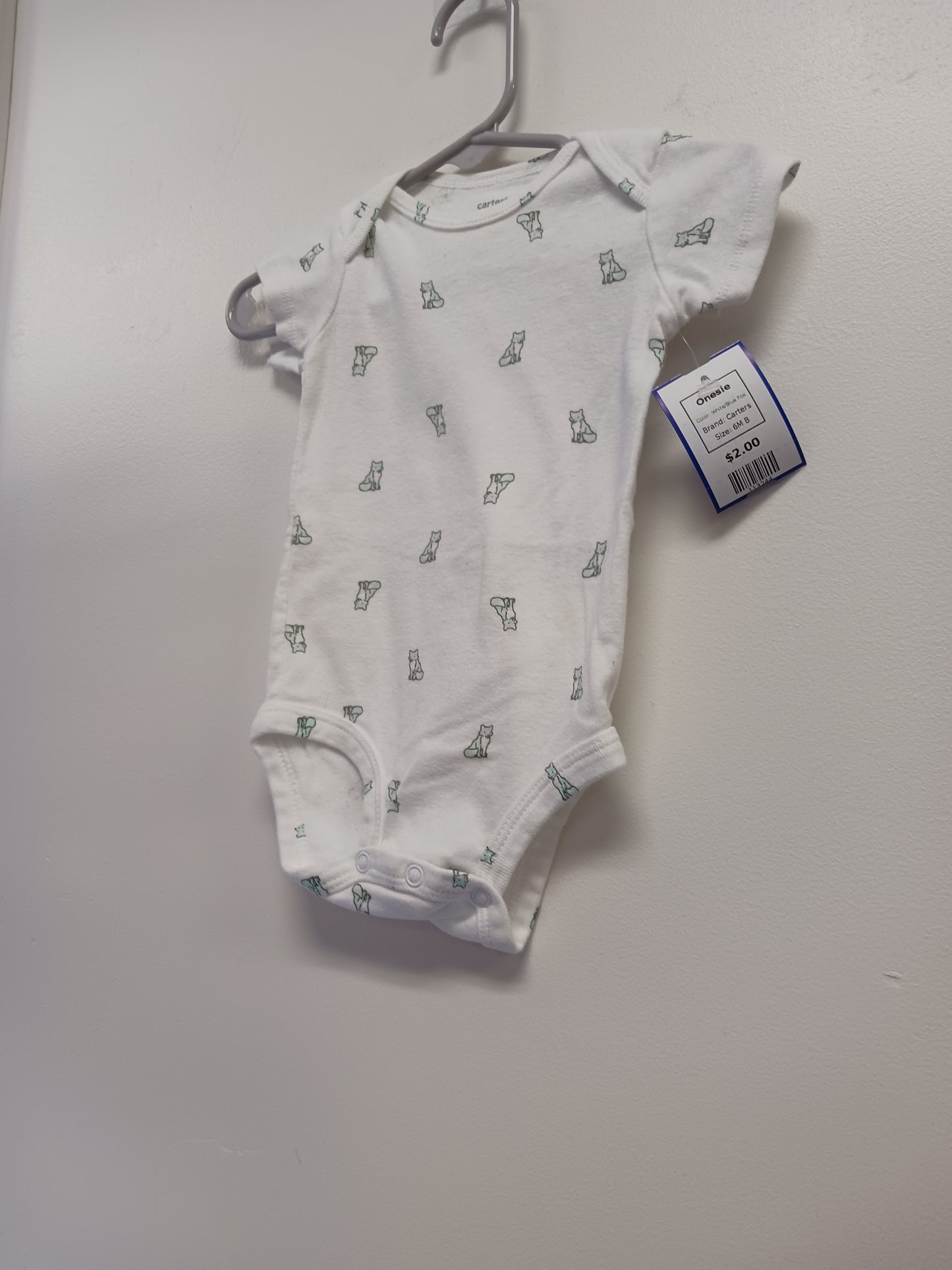 White/Blue Fox Carters Onesie, 6M B