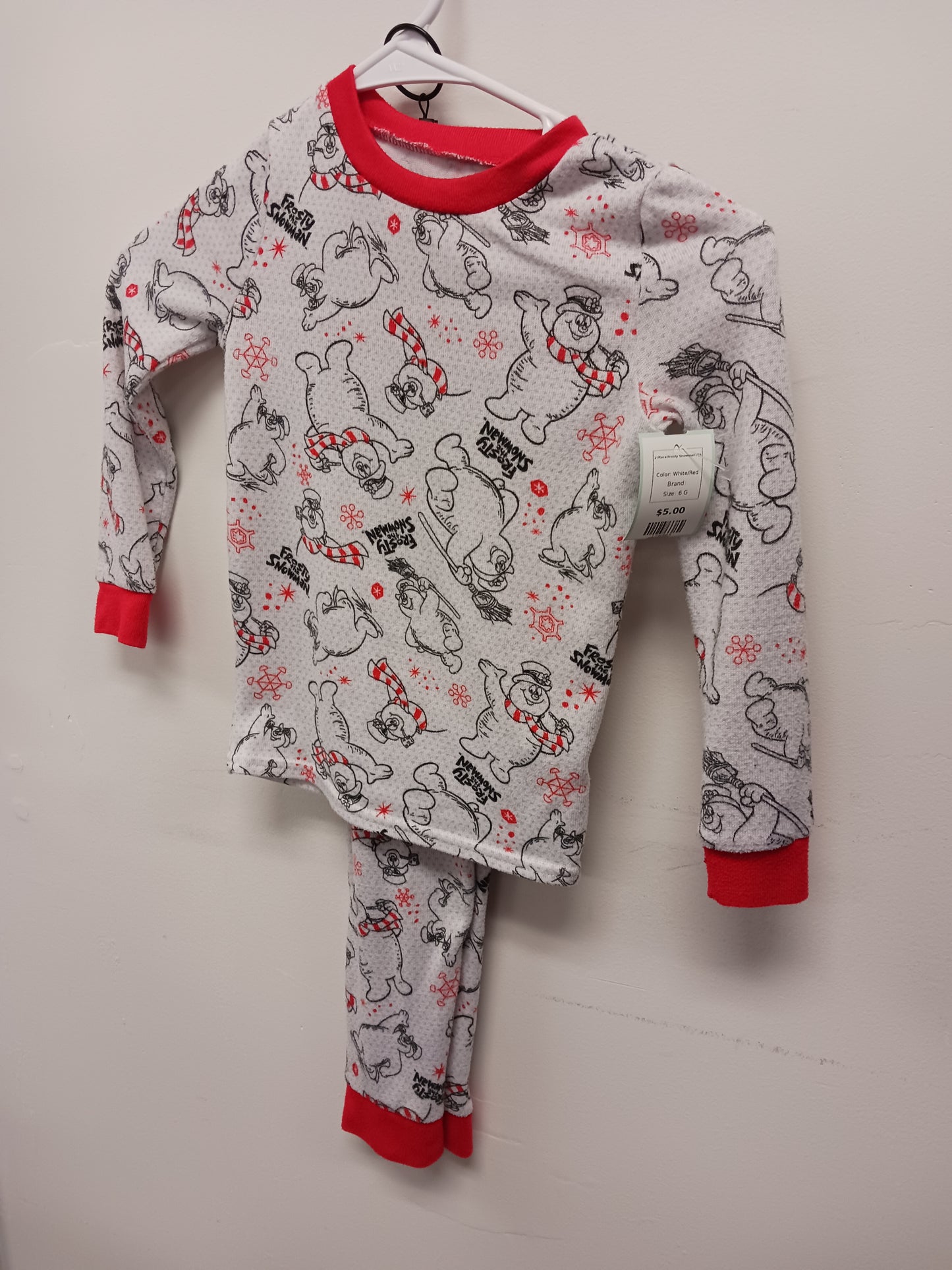 White/Red  2 Piece Frosty Snowman PJS, 6 G
