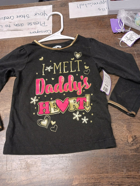 Black I Melt Daddy's Heart Holiday Time Longsleeve Shirt, 2T G