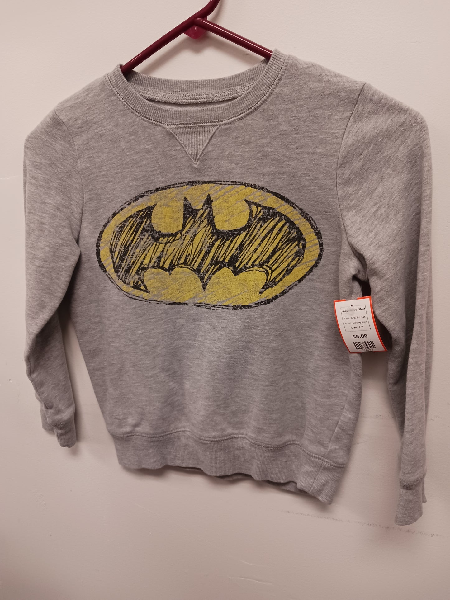 Grey Batman Jumping Bean Longsleeve Shirt, 7 B