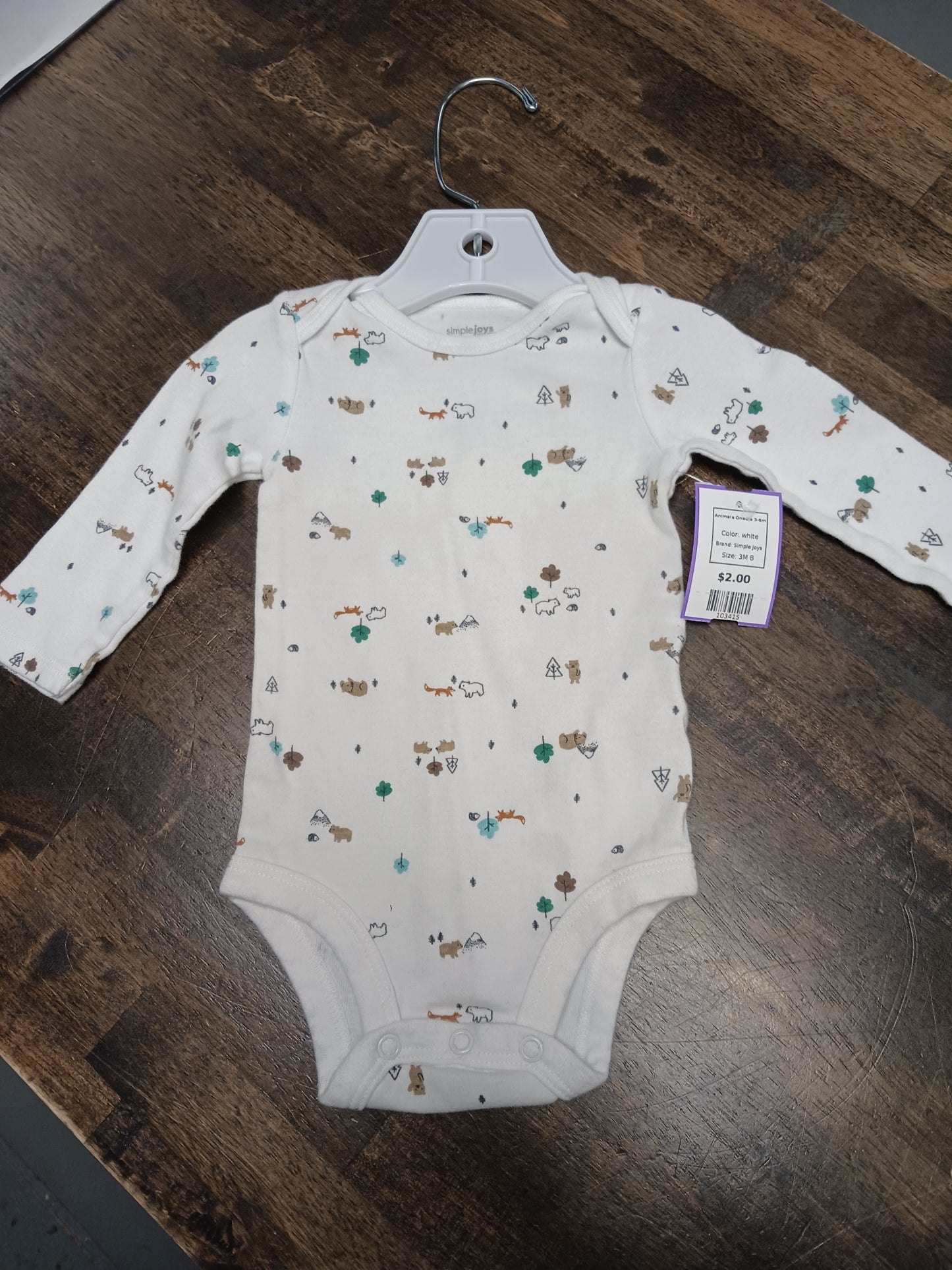 white Simple Joys Animals Onesie 3-6m, 3M B