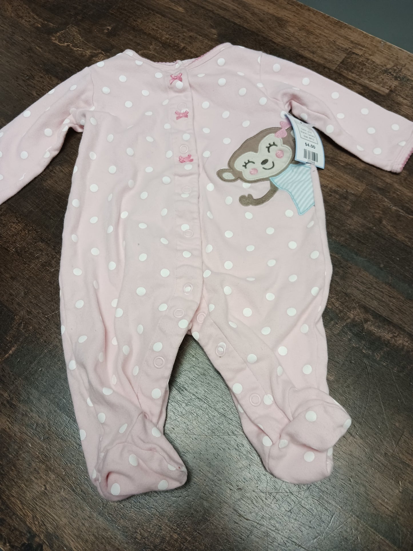 pink Carters Poka Dot Monkey Sleeper, 6M G