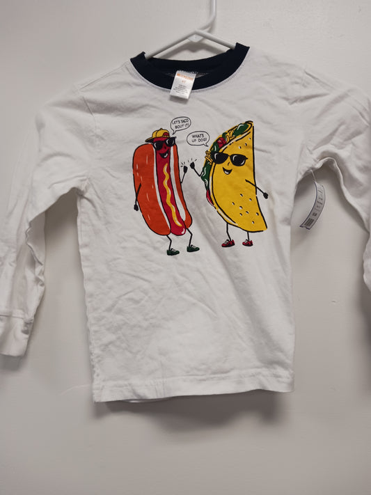 white Gymboree Long Sleeve Hot Dog, Taco Shirt, 4T B