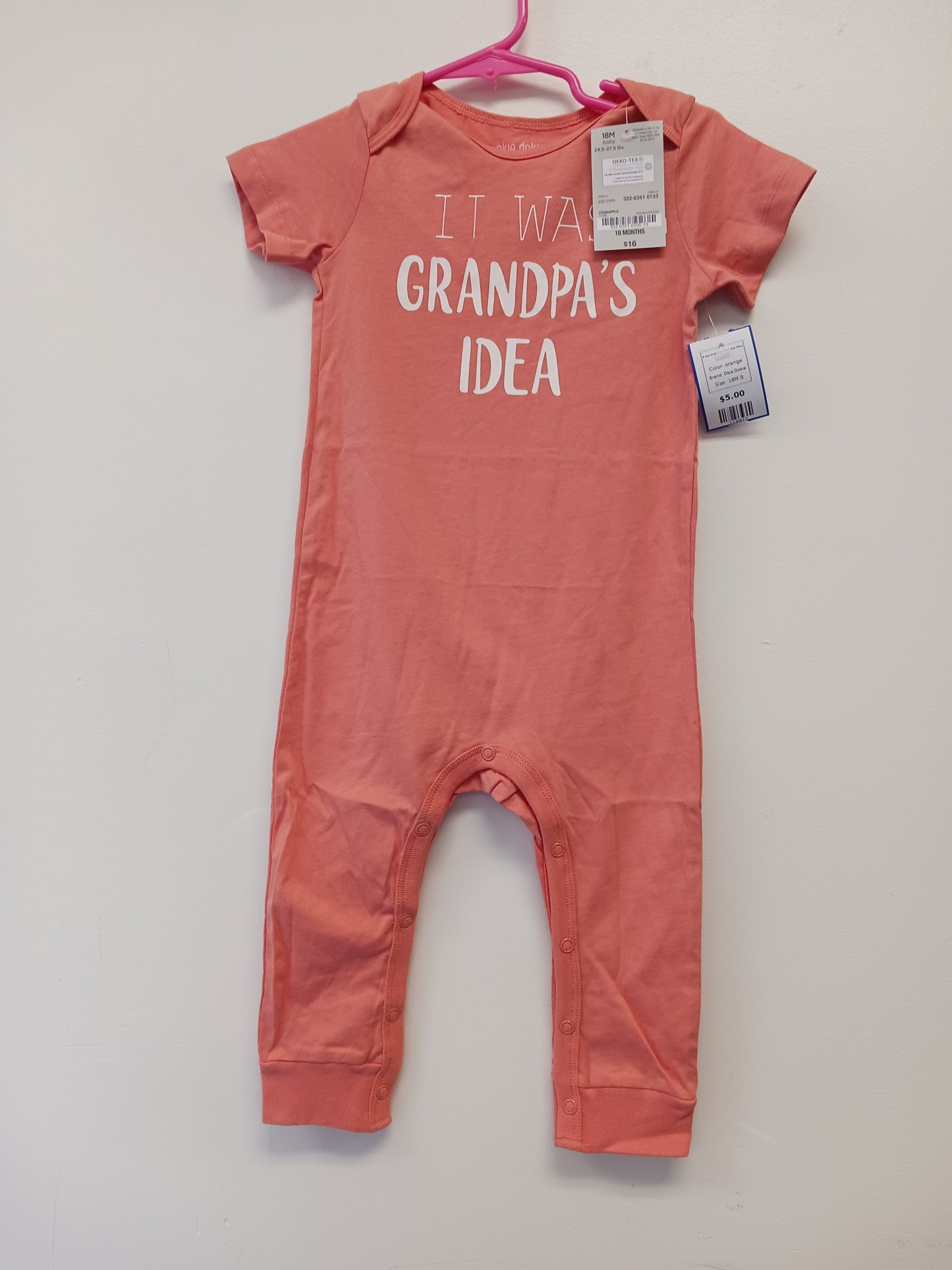 orange Okie Dokie It was Grandpa's Idea One Piece, 18M B