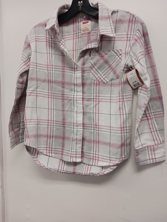 Pink/Grey/White Plaid Levis Flannel, 7/8 G