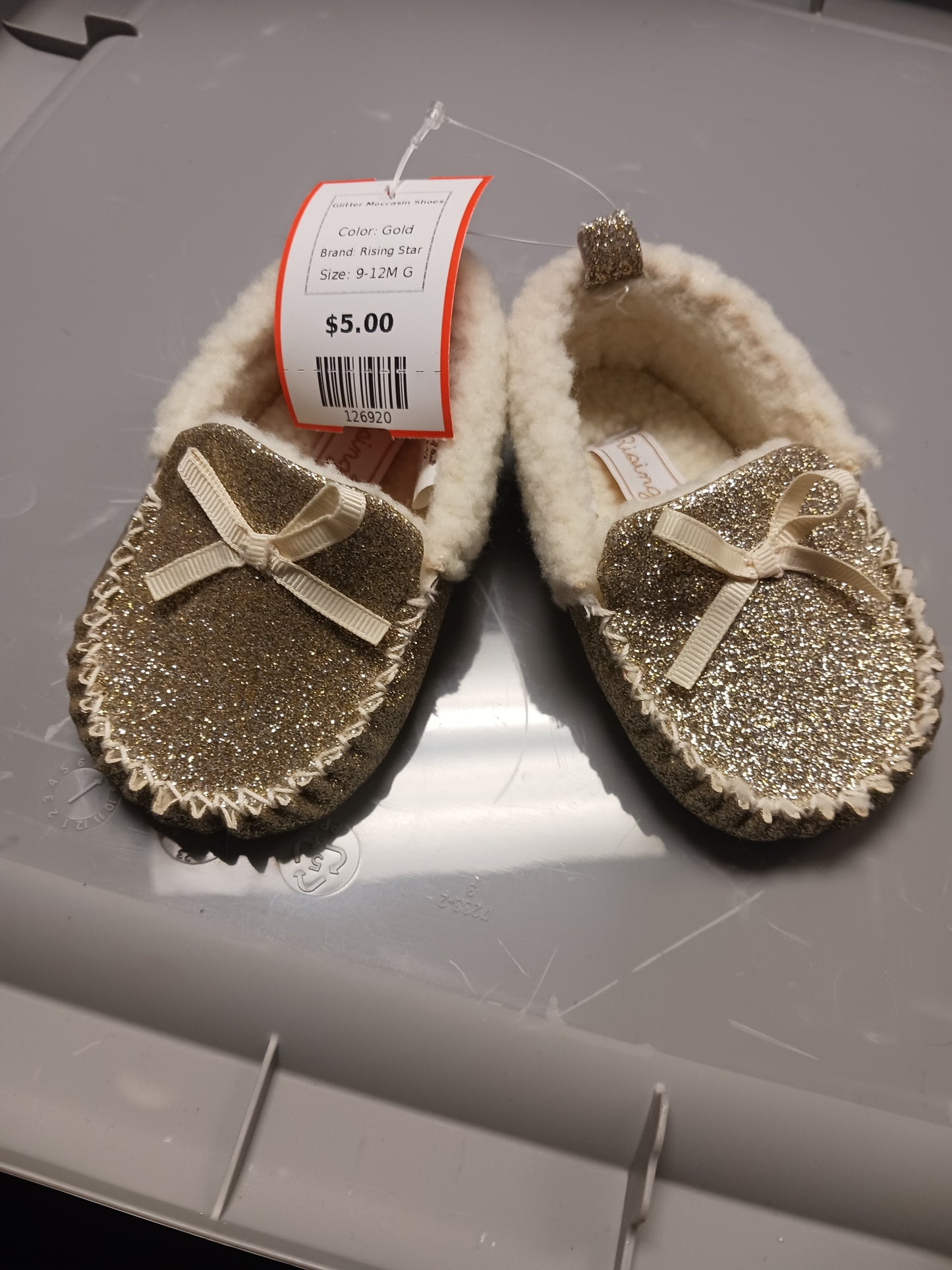 Gold Rising Star Glitter Moccasin Shoes, 9-12M G