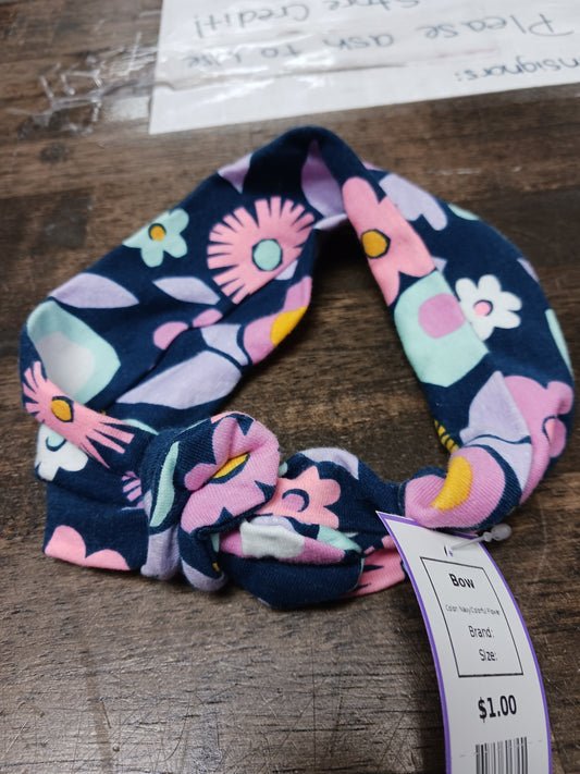 Navy/Colorful Flower  Bow