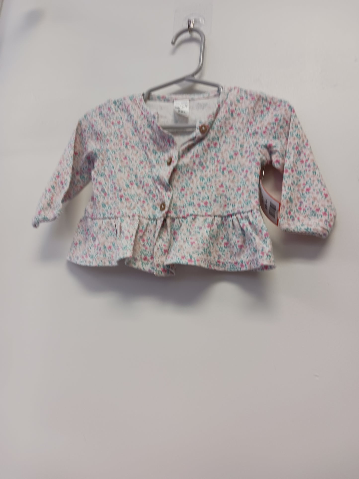 White/Pink Flower Carters Cardigan, 6M G