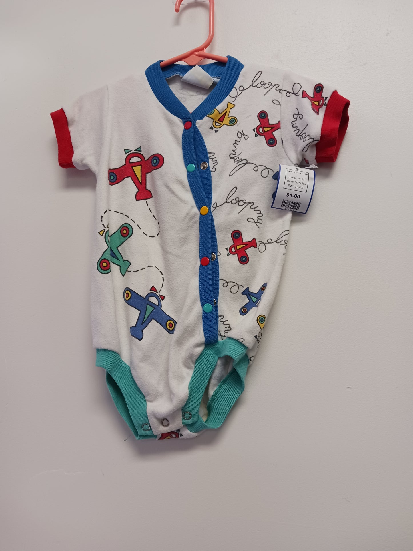 multi Team Pals One Piece shorts Romper, 18M B
