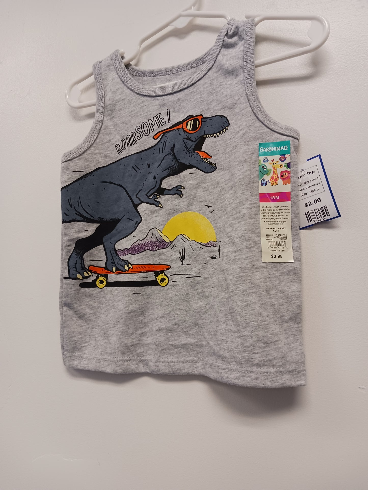 Grey Dino Garanimals Tank Top, 18M B