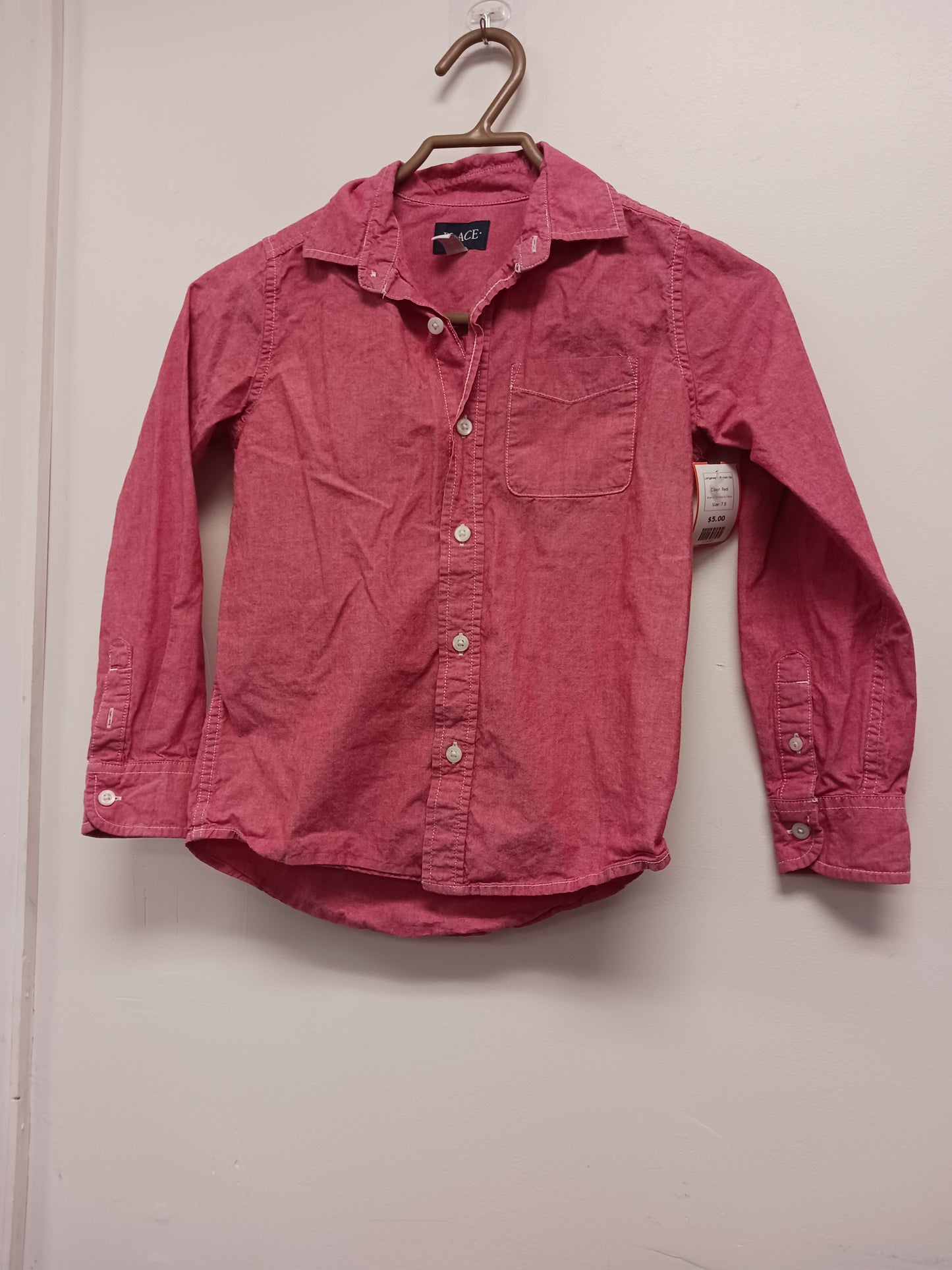 Red Childrens Place Longsleeve Button Up, 7 B
