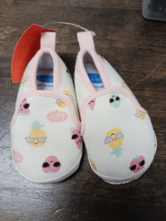 White/Pink Bon Bebe Fruit Crib Shoes, 0-9M G