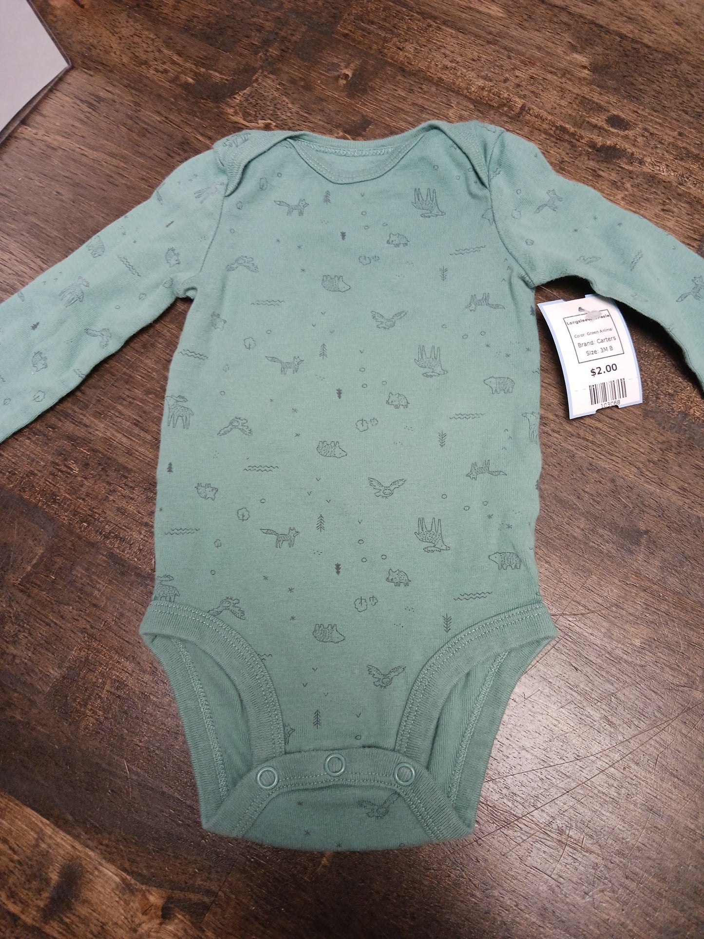Green Animal Carters Longsleeve Onesie, 3M B